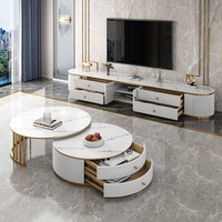 Meubles de salon meuble TV rond de forme ovale armoire et ensemble de table basse supports de télévision modernes blancs de luxe