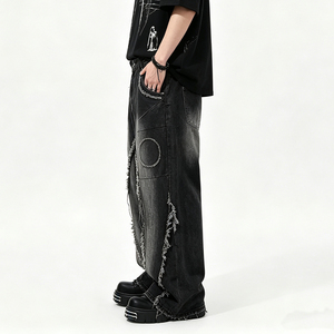 Jeans vintage pour hommes, coupe décontractée, taille mi-haute, denim délavé, style streetwear hip-hop pour l'automne et l'hiver - Product Image 3