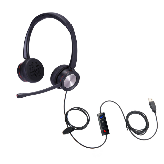 AI ENC Call center USB headset with noise cancelling, volume control and mute work with Microsoft Teams & Skype for Business