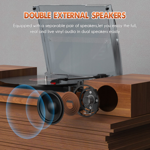 Tourne-<span class=keywords><strong>disque</strong></span> vintage avec Bluetooth, lecteur <span class=keywords><strong>de</strong></span> vinyle, haut-parleurs stéréo intégrés, arrêt automatique, sortie RCA et plateau pleine grandeur - Product Image 5