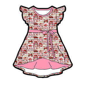 Vestido de Niña con Mangas con Volantes en Tela de Seda Láctea, Vestido Infantil Estampado con Lazo en la Cintura, Vestido de Verano Personalizado OEM ODM para Niñas - Product Image 2