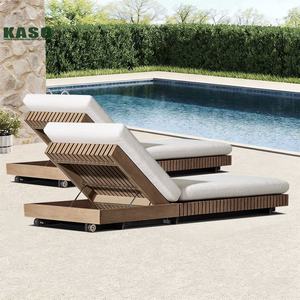 سرير شمس فاخر للفنادق للاستخدام الخارجي مقاوم للماء مصنوع من الألومنيوم وخشب الساج والحبال كرسي استلقاء للشاطئ والفناء وحمام السباحة - Product Image 4