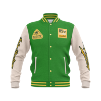 Veste universitaire verte personnalisée avec col montant, style streetwear, patch brodé, veste de baseball unisexe, veste bomber