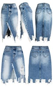 All'ingrosso nappine Vintage strappate irregolari asimmetriche personalizzate a vita alta autunno donna Jeans <span class=keywords><strong>Midi</strong></span> gonne in <span class=keywords><strong>Denim</strong></span> - Product Image 6
