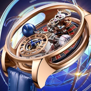 Montre PINDU 2023 pour homme, montre à quartz dorée bleue céleste, montre pour homme en cuir, montre pour homme d'affaires, réglage de l'heure - Product Image 3