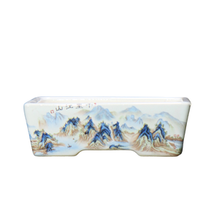 Maceta Rectangular de Cerámica Pintada a Mano, Estilo Chino con Escena de Montaña, para Bonsái, de Arcilla Blanca, para Escritorio - Product Image 5