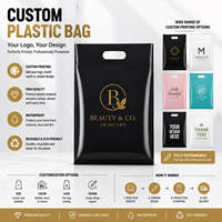 Sac en plastique noir personnalisé avec poignée découpée, imperméable, réutilisable pour vêtements, cosmétiques, livres, cadeaux, impression de logo OEM