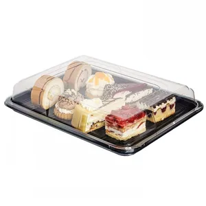 Rectangular Disposable <strong>Plastic</strong> <strong>Tray</strong> Box Lids For Catering Embossed Design Sandwich Cake Food Platters Customizable Size PP - Product Image 1