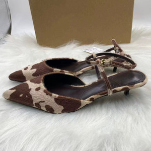 Cow Print <b>Closed</b>-<b>Toe</b> Women's Sandals Thin <b>Heel</b> Backless Summer, European & American Style Kitten <b>Heel</b> Pumps - Product Image 3