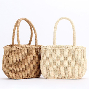 <span class=keywords><strong>Sac</strong></span> à main d'été en rotin pour femme, <span class=keywords><strong>sac</strong></span> de plage tressé fait main, <span class=keywords><strong>sac</strong></span> seau simple en <span class=keywords><strong>paille</strong></span> avec cordon de serrage pour les vacances - Product Image 1