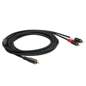 RCA Y Cable 1 RCA Male to 2 RCA Male kabel Audio Stereo Male berpelindung ganda kabel Audio Amplifier 16.4Ft berlapis emas