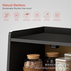 Boîte de rangement à pain double couche en bois massif, présentoir transparent noir, organisateur de condiments pour comptoir de cuisine - Product Image 2