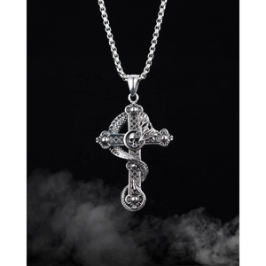 Nouveau Collier Homme Vintage en Acier Titane avec Pendentif Croix Crâne et Dragon Enroulé, Style Hip Hop Personnalisé - Product Image 6