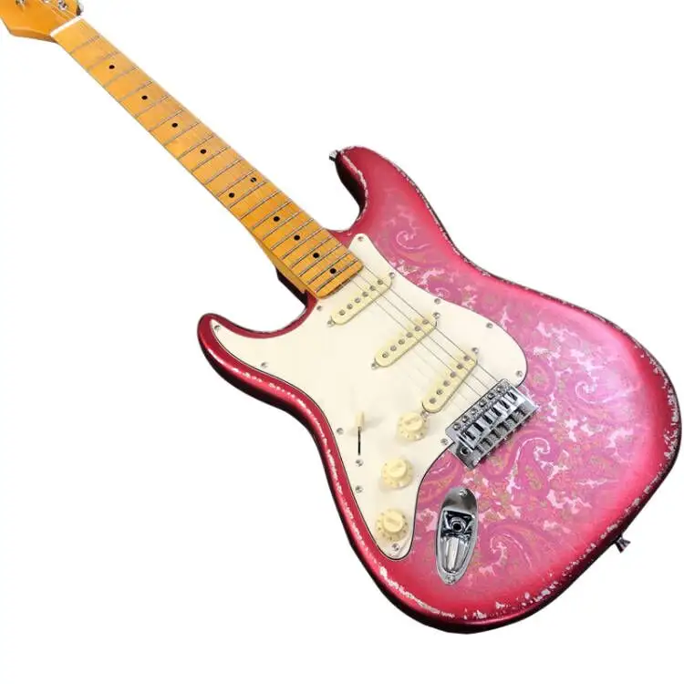 왼쪽 무거운 유물 빈티지 스타일 왼쪽 lefty 손으로 만든 telecaster 실크 스크린 일렉트릭 기타 현악기 악기