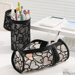 Custom Transparent Mesh Portable Travel Makeup Brushes Holder <b>Large</b> Capacity Cosmetic <b>Bag</b> Lace Round Makeup Storage <b>Bag</b> - Product Image 6