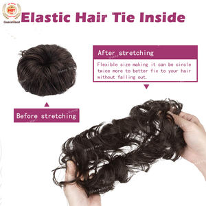 Extensiones de <span class=keywords><strong>Cabello</strong></span> Humano Virgen 100%, Super Double Drawn, Moño Elástico, 2 Piezas, Pequeño y Bonito Moño Despeinado para <span class=keywords><strong>Cabello</strong></span> Fino, para Mujeres - Product Image 3