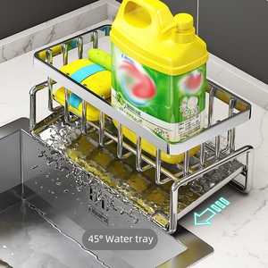 Égouttoir de rangement pour évier de cuisine, support à éponges antirouille avec plateau de drainage amovible - Product Image 2