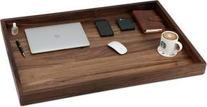 Bandeja Otomana Rectangular Extra Grande de Madera de Nogal Negro de 36 x 24 Pulgadas con Asas, Bandeja Decorativa Clásica de Madera para Servir Café - Product Image 4
