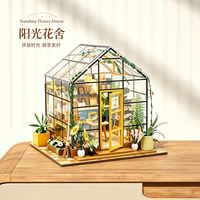 Kit de montage maisonnette en bois 3D Sunshine House, modèle maison fleurie, kit serre DIY personnalisé en gros, maison de jardin, kit miniatures Booknook DIY