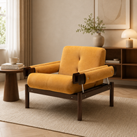 Fauteuil lounge en cuir beige de style Mid-Century Modern, fauteuil de luxe en bois massif avec accoudoirs à coussin pour bureau, hôtel, villa, projet