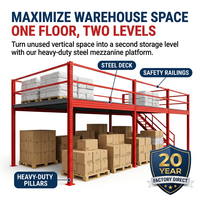 Plateforme de mezzanine en acier robuste pour entrepôt, système de plancher de mezzanine avec escaliers et garde-corps de sécurité pour rayonnages de stockage