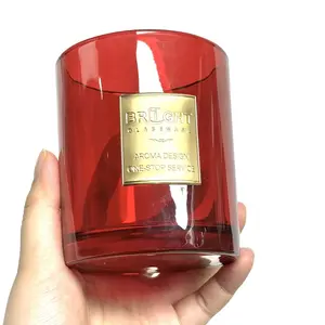Campione gratuito all'ingrosso fondo rotondo vuoto di lusso a spruzzo di colore personalizzato processo di vetro iridescente barattoli di candela con coperchio in legno
