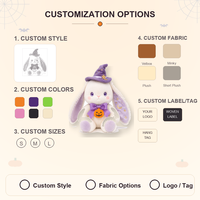 Peluche Lapin d'Halloween Personnalisée, Jouet en Peluche Doux, Poupée Lapin Magique avec Chapeau de Sorcière, Nœud Papillon Citrouille, Faible MOQ, Support OEM ODM