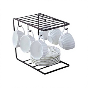 Latest Design Black Color Iron Plates Storage Holder With Cup Hanger Highest Quality Plates Stand For Kitchen Use - Product Image 1