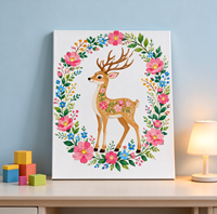 Kit Lukisan Kanvas Kapas DIY Paint by Numbers Motif Rusa dan Bunga, Seni Dinding Cetak Modern, Hadiah untuk Dewasa dan Anak-Anak