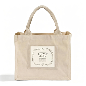 Custom Name Gift Bag Premium Wedding Event Favor <b>Tote</b> Bags with Clear Pocket Small Square <b>Canvas</b> <b>Tote</b> Bag - Product Image 1