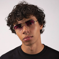 HBK Lunettes de Soleil Bleues Carrées Sans Monture Diamant Lunettes Sans Cadre Homme Designer Luxe Lunettes de Soleil Sans Monture Hommes Personnalisées