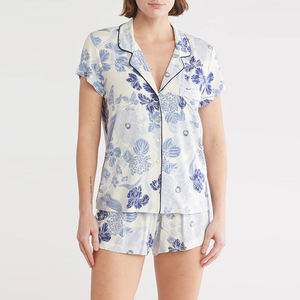 Vêtements de nuit pour femmes en bambou biologique Shortie Pyjamas Vêtements de détente à manches courtes durables Ensembles pour femmes Jersey personnalisé Vêtements pour femmes - Product Image 4