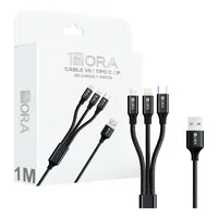 Câble de charge rapide USB-C portable renforcé 3-en-1 noir 1 heure pour iPhone, Motorola, Samsung et pour...