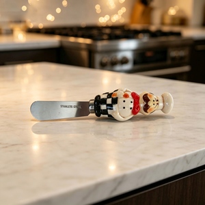 <span class=keywords><strong>Cuchillo</strong></span> de Cocina de Acero Inoxidable con Mango de Figura de Chef, Diseño a Cuadros con Lazo Rojo, Vajilla al por Mayor, Regalo a Granel - Product Image 5