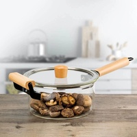 Ensemble de cuisine au design moderne personnalisé, casserole en verre écologique avec longue poignée et double anse pour la cuisine à domicile