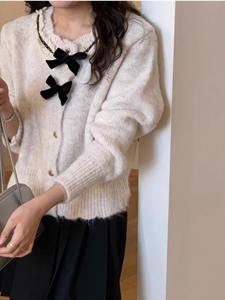 महिलाओं के शीतकालीन ग्रे विंटेज राउंड-गर्दन निष्पक्ष द्वीप बुना हुआ कार्डिगन एक आकार की पॉली + कपास जैक्वार्ड बटन कस्टम ओएम लोगो - Product Image 6