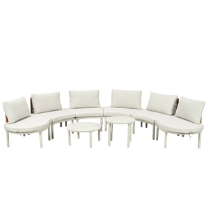Curved <b>Outdoor</b> Sectional <b>Sofa</b> Set with 2 Coffee Tables, White Patio Furniture with Cushions for Backyard & Garden - Product Image 3