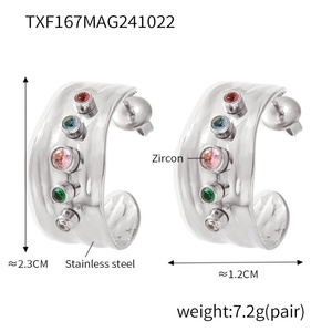 New Arrival Colorful Cubic Stone Crystal Wide Band Women Ring Earrings Stainless Steel Waterproof 18K Gold Plated <b>Jewellery</b> <b>Set</b> - Product Image 2