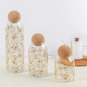 装饰性密封罐组织器玻璃食品储存容器，带密闭圆形软木透明储存玻璃罐，带盖