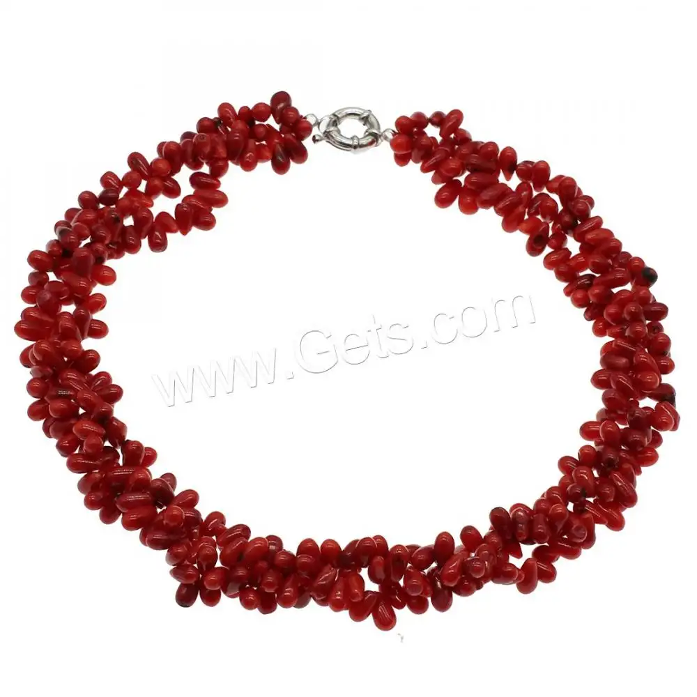 3 strand Natural Coral Necklace for woman brass spring ring clasp platinum color plated red Approx 19.6 Inch 1383829