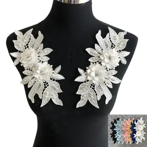 Manufacturer Sale New Design Luxury Polyester Lace 3D Flower Embroidery Lace Patches For Traditional Apparel