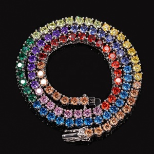 Collana Tennis Ghiacciata Arcobaleno 4mm per Uomo e Donna, Catena Multicolore con Charm Iniziale <span class=keywords><strong>Personalizzato</strong></span> in Zirconia Cubica - Product Image 5