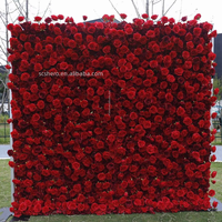 Panneaux de fleurs artificielles en soie 2,4 m x 2,4 m pour mariage, roses rouges réalistes, décoration murale, toile de fond photo personnalisable, Noël