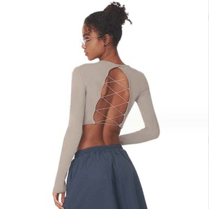 Ropa de Yoga Sexy para Mujer con Tirantes en la Espalda, Tallas Grandes, Transpirable, Ligera, de Manga Larga, Estampada, para Verano, Correr, Fitness al Aire Libre, Baile - Product Image 3
