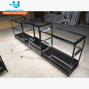 Su misura In Vetro Gondola Scaffalature Vendita Al Dettaglio Vetrina Dispositivi del Deposito di Ferro Nero Luce Gondola Scaffalature Display di Stand di Forniture - Product Image 1