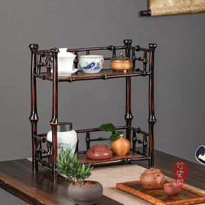 Bamboo Double Layer Tea Rack Lacquered Storage <b>Shelf</b> For Chinese Tea Set <b>Desktop</b> Display Stand Rectangle Shape Standing Type - Product Image 5