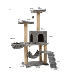 Katzenbaum-Wohnungen mit Sisal-Rasterstäben Ständerhäuser Hängematte und Körbe mehrstöckiger Holzkarton Holz Katzenholzturm