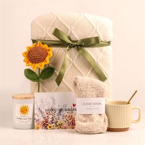 Sunflower Themed Cozy <b>Gift</b> Basket Set with Throw Blanket Tumbler Scented Candle and Socks for Women - Product Image 1