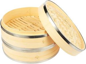 2 paia di bacchette tessitore fatto a mano naturale 10 pollici 2 livelli mini bambù piroscafo in bambù cestello a vapore con anelli in acciaio - Product Image 4