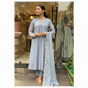 Bordado étnico de red de seda a la moda hilo secuencia trabajo Salwar Kameez traje Bodas de lujo Dupatta ropa precio al por mayor - Product Image 1